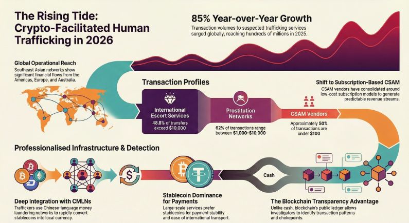Crypto flows to trafficking services jump 85% year over year