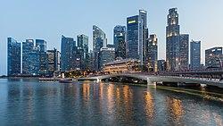 Economy of Singapore - Skyline of the Central Business District of Singapore with Esplanade Bridge in the evening, tags: mas requirements safeguard investors' - CC BY-SA